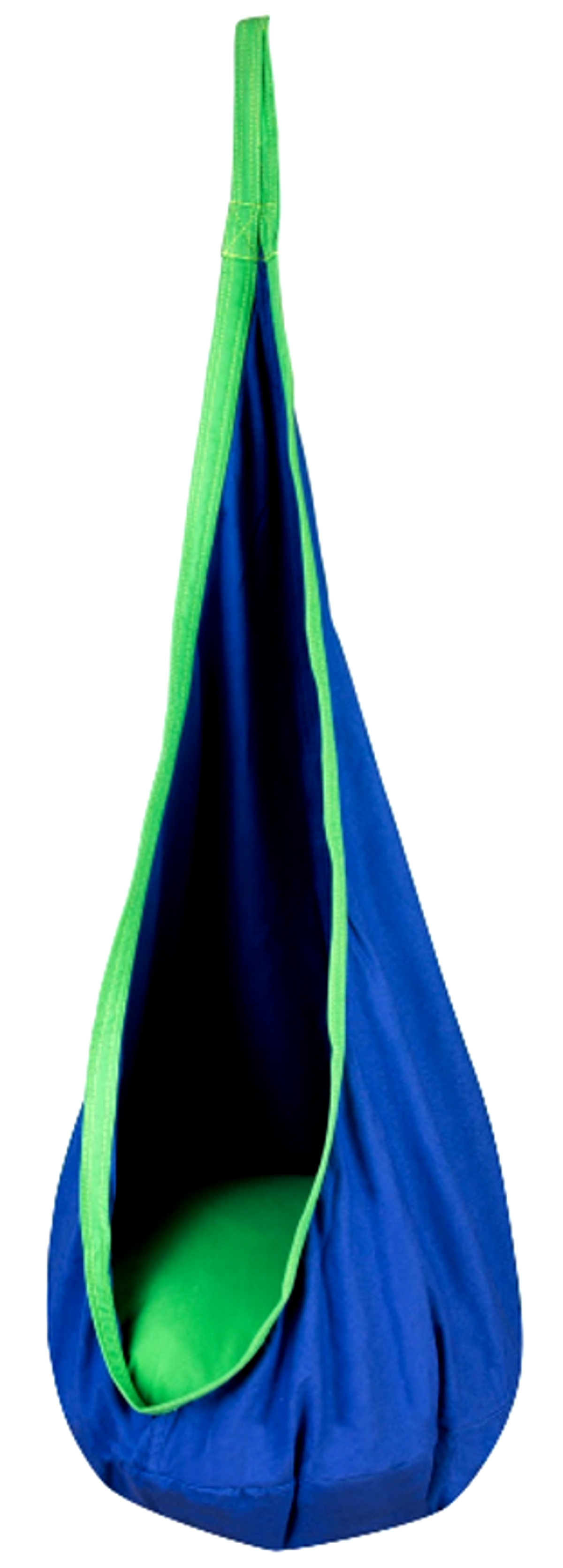 Hamac copii The Raven's Nest tip cocon idealSTORE Dimensiune 140 x 55 cm, Material solid, Include perna, Suport de suspendare, Carlig suplimentar, Ideal pentru camera, gradina sau terasa, Sarcina maxima 80 kg, Albastru