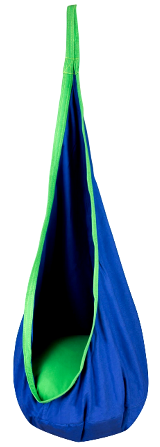 Hamac copii The Raven's Nest tip cocon idealSTORE Dimensiune 140 x 55 cm, Material solid, Include perna, Suport de suspendare, Carlig suplimentar, Ideal pentru camera, gradina sau terasa, Sarcina maxima 80 kg, Albastru