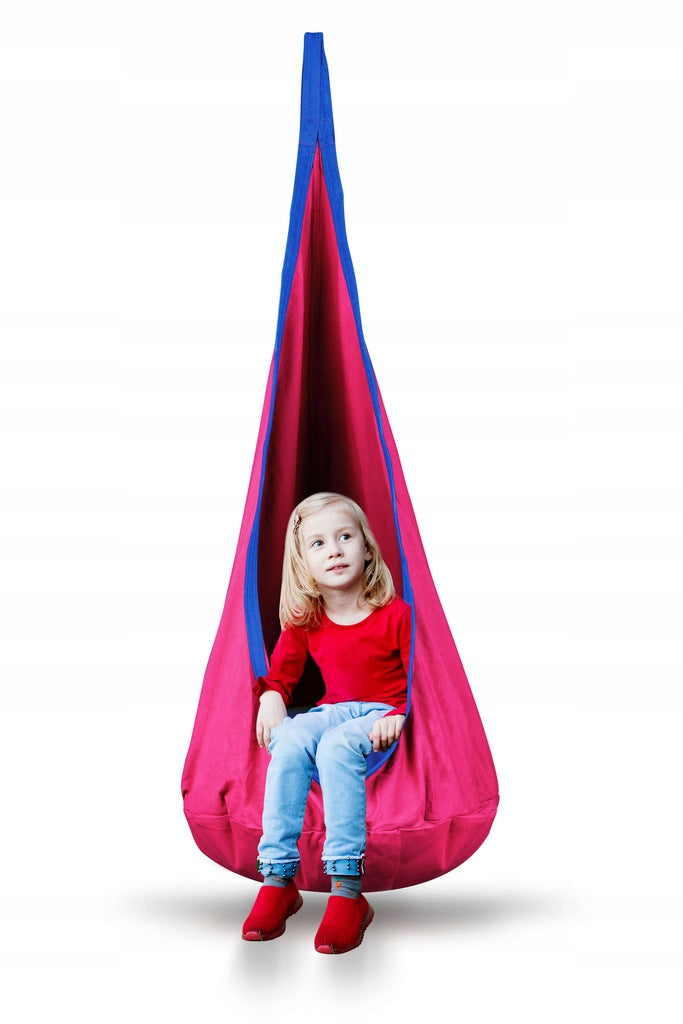 Hamac tip Cocon Suspendat pentru Curte sau Gradina, Capacitate 80 kg, Inaltime 140cm, Roz/Albastru