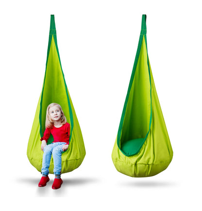 Hamac copii The Raven's Nest tip cocon idealSTORE Dimensiune 140 x 55 cm, Material solid, Include perna, Suport de suspendare, Carlig suplimentar, Ideal pentru camera, gradina sau terasa, Sarcina maxima 80 kg