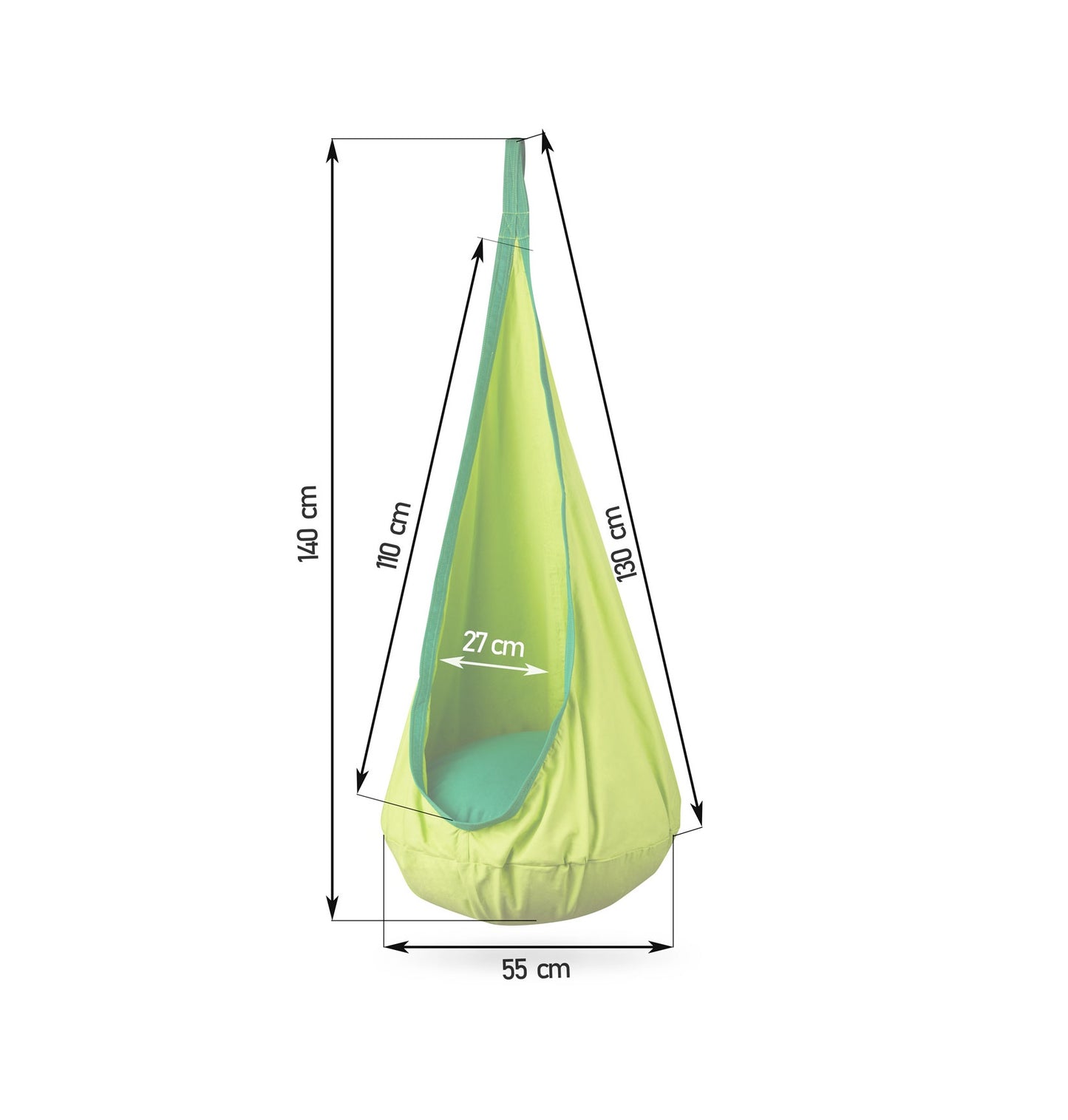 Hamac copii The Raven's Nest tip cocon idealSTORE Dimensiune 140 x 55 cm, Material solid, Include perna, Suport de suspendare, Carlig suplimentar, Ideal pentru camera, gradina sau terasa, Sarcina maxima 80 kg