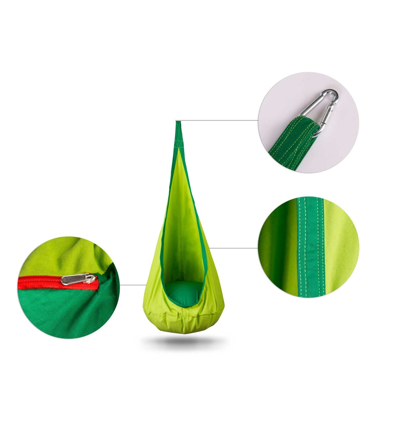 Hamac copii The Raven's Nest tip cocon idealSTORE Dimensiune 140 x 55 cm, Material solid, Include perna, Suport de suspendare, Carlig suplimentar, Ideal pentru camera, gradina sau terasa, Sarcina maxima 80 kg