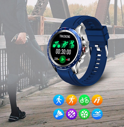 Ceas SmartWatch CONDE FiT idealSTORE, Ecran tactil complet, IOS/Android, Bluetooth Monitorizare Ritm Cardiac, Sport, Calorii, Somn, Tensiunea Arteriala, Vreme, IP 68, Music Control, Multi-sport, Apeluri, Culoare Albastru