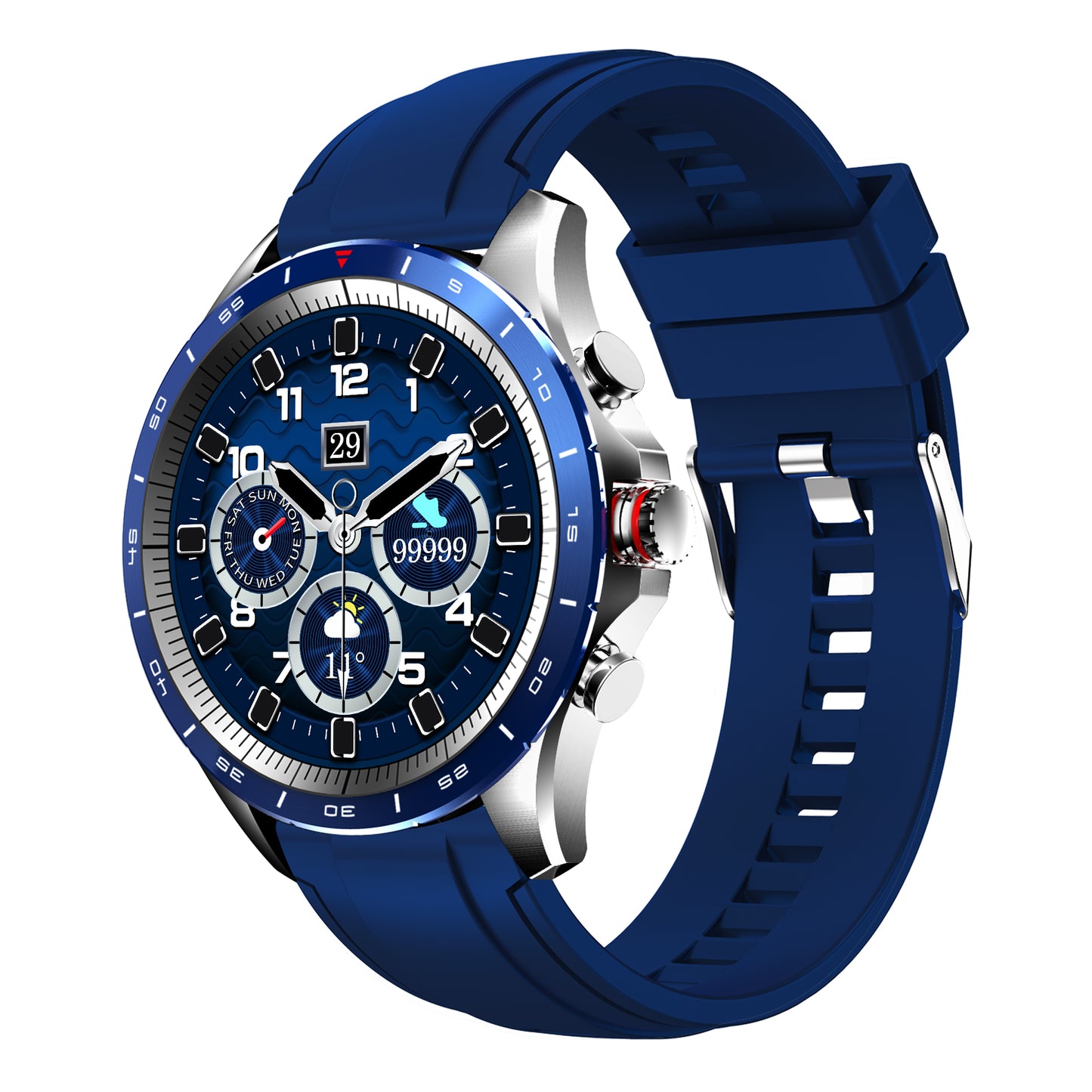 Ceas SmartWatch CONDE FiT idealSTORE, Ecran tactil complet, IOS/Android, Bluetooth Monitorizare Ritm Cardiac, Sport, Calorii, Somn, Tensiunea Arteriala, Vreme, IP 68, Music Control, Multi-sport, Apeluri, Culoare Albastru