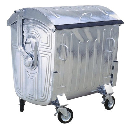 Container Zincat Profesional IdealStore, 4 roti pivotante, Orificiu de golire a lichidelor, Realizat din otel si zincat termic 1100 L
