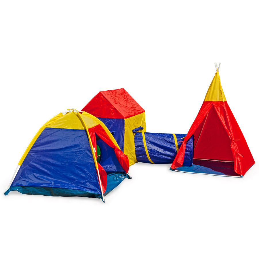 Cort de joaca IDL XXL, Format din 5 piese, Cort Iglu, Cabana Cort, 2 X Tunel, ideal in aer liber dar si in apartament
