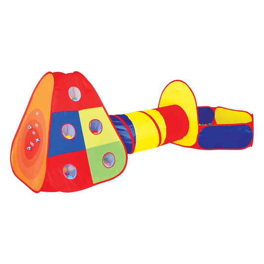 Cort de joaca pentru copii idealSTORE Pool Play, Dimensiuni 300 x 120 x 100 cm, Format din 3 piese, Proiectat pentru a fi folosit 100% pentru distractie+100 bile multicolore