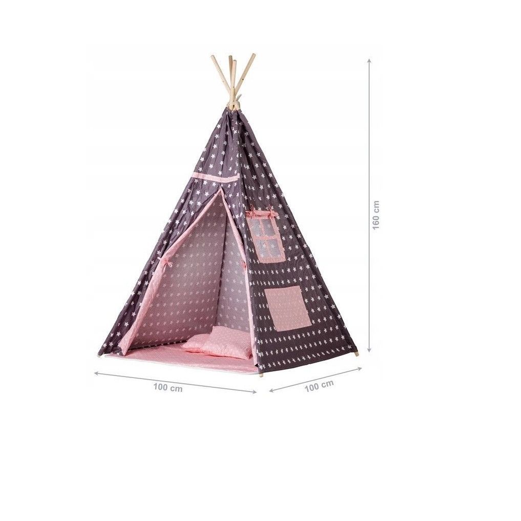 Cort si Spatiu de Joaca PREMIUM pentru copii IDL, Little Indian, Dimensiuni 160 x 100 x 100 cm, Accesorizat cu un Covor moale si 2 Perne, Incurajeaza joaca creativa oferind cadrul perfect care ajuta copilul sa isi dezvolte mintea si modul de gandire