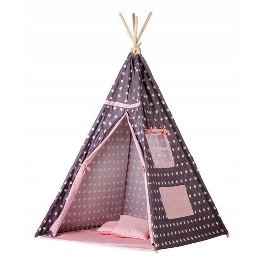 Cort si Spatiu de Joaca PREMIUM pentru copii IDL, Little Indian, Dimensiuni 160 x 100 x 100 cm, Accesorizat cu un Covor moale si 2 Perne, Incurajeaza joaca creativa oferind cadrul perfect care ajuta copilul sa isi dezvolte mintea si modul de gandire