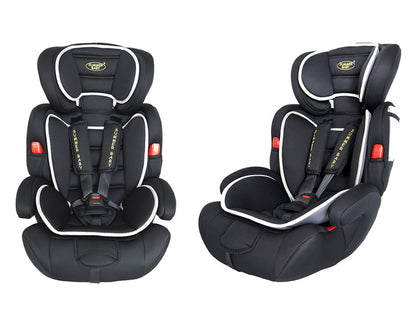 Scaun auto Profesional, BABY JOLIE COSMO IDL Collection, Pentru 3 grupe de greutate intre 9-36 Kg, Format din doua parti baza cu cotiere conturate si spatar, Tetiera reglabila, Echipat cu centura de siguranta cu prindere in 5 puncte, Negru