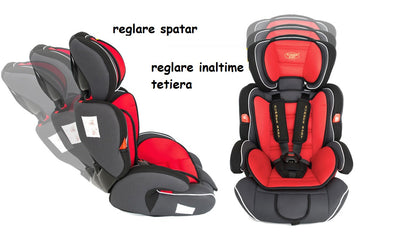 Scaun auto Profesional, BABY JOLIE COSMO IDL Collection, Pentru 3 grupe de greutate intre 9-36 Kg, Format din doua parti baza cu cotiere conturate si spatar, Tetiera reglabila, Echipat cu centura de siguranta cu prindere in 5 puncte, Rosu