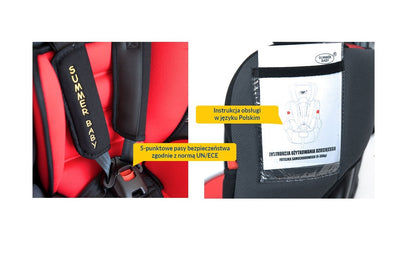 Scaun auto Profesional, BABY JOLIE COSMO IDL Collection, Pentru 3 grupe de greutate intre 9-36 Kg, Format din doua parti baza cu cotiere conturate si spatar, Tetiera reglabila, Echipat cu centura de siguranta cu prindere in 5 puncte, Rosu