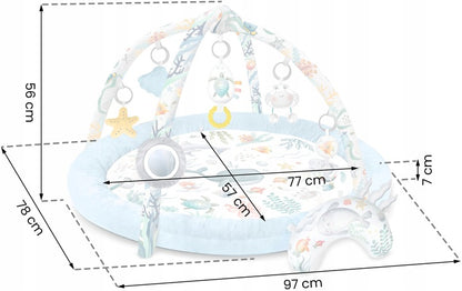 Salteluta interactiva pentru copii ideal STORE Be Happy, 7 jucarii incluse, perna cu suprafata moale, Sprijina dezvoltarea stimulilor vizuali si ofera provocari fizice care vor ajuta la dezvoltarea abilitatilor motorii, albastru