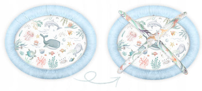 Salteluta interactiva pentru copii ideal STORE Be Happy, 7 jucarii incluse, perna cu suprafata moale, Sprijina dezvoltarea stimulilor vizuali si ofera provocari fizice care vor ajuta la dezvoltarea abilitatilor motorii, albastru