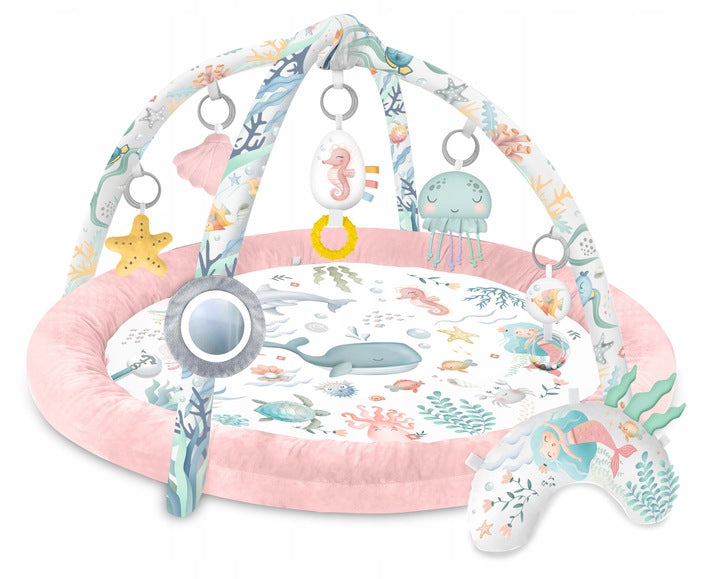 Salteluta interactiva pentru copii ideal STORE Be Happy, 7 jucarii incluse, perna cu suprafata moale, Sprijina dezvoltarea stimulilor vizuali si ofera provocari fizice care vor ajuta la dezvoltarea abilitatilor motorii, roz
