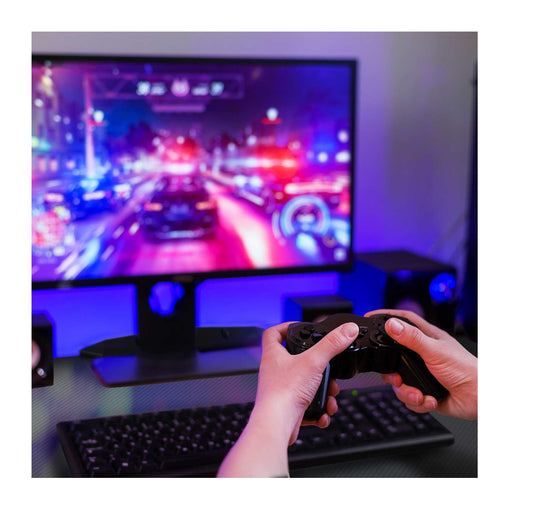 Birou gaming Smart Collection idealSTORE Dimensiuni 120 x 60 x 70 cm, Cadru metalic stabil, Iluminare LED, Accesorizat cu suport pentru casti, Picioare reglabile, Echipat cu sistem de gestionare a cablurilor, Culoare Negru