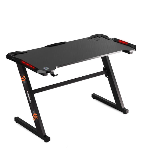 Birou gaming Smart Collection idealSTORE Dimensiuni 120 x 60 x 70 cm, Cadru metalic stabil, Iluminare LED, Accesorizat cu suport pentru casti, Picioare reglabile, Echipat cu sistem de gestionare a cablurilor, Culoare Negru