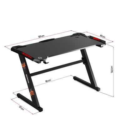 Birou gaming Smart Collection idealSTORE Dimensiuni 120 x 60 x 70 cm, Cadru metalic stabil, Iluminare LED, Accesorizat cu suport pentru casti, Picioare reglabile, Echipat cu sistem de gestionare a cablurilor, Culoare Negru