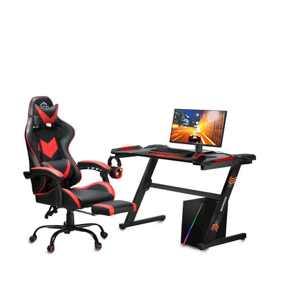 Birou gaming Smart Collection idealSTORE Dimensiuni 120 x 60 x 70 cm, Cadru metalic stabil, Iluminare LED, Accesorizat cu suport pentru casti, Picioare reglabile, Echipat cu sistem de gestionare a cablurilor, Culoare Negru