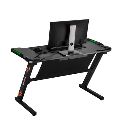 Birou gaming Smart Collection idealSTORE Dimensiuni 120 x 60 x 70 cm, Cadru metalic stabil, Iluminare LED, Accesorizat cu suport pentru casti, Picioare reglabile, Echipat cu sistem de gestionare a cablurilor, Culoare Negru