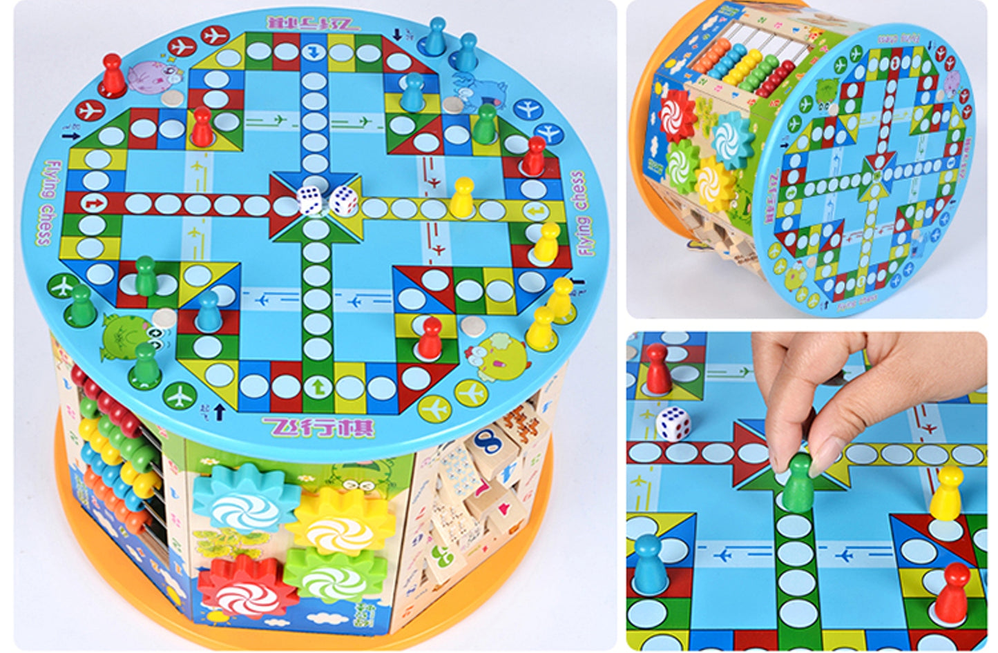 Cub Educativ din Lemn 8 in 1 idealSTORE, Dimensiuni 37 x 25 x 25 cm, Include 6 pereti cu functii si activitati diverse, un joc chinezesc si un intercalar colorat, Sporeste creativitatea, Dezvolta abilitati motorii
