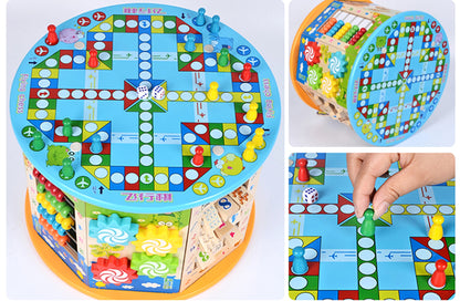 Cub Educativ din Lemn 8 in 1 idealSTORE, Dimensiuni 37 x 25 x 25 cm, Include 6 pereti cu functii si activitati diverse, un joc chinezesc si un intercalar colorat, Sporeste creativitatea, Dezvolta abilitati motorii