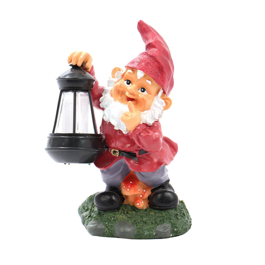 Lampa solara pentru gradina IDL, Dimensiuni: 148 x 190 x 280mm, Tip material-Rasina, Modelul prezinta un pitic cu un felinar in mana, Ideala pentru curte, terasa sau gradina, Aduce un plus de vitalitate si veselie indiferent de amplasare