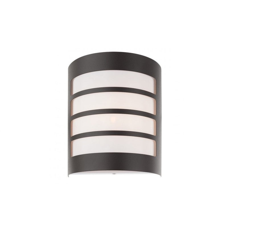 Aplica pentru exterior idealSTORE FIUMANA COLLECTION, Structura metalica si policarbonat opal, Dimensiuni 200 x 170 x 110 mm, Dotat cu sursa cu dulie E27 pentru o putere maxima 11W, Grad de protectie IP44, Design modern