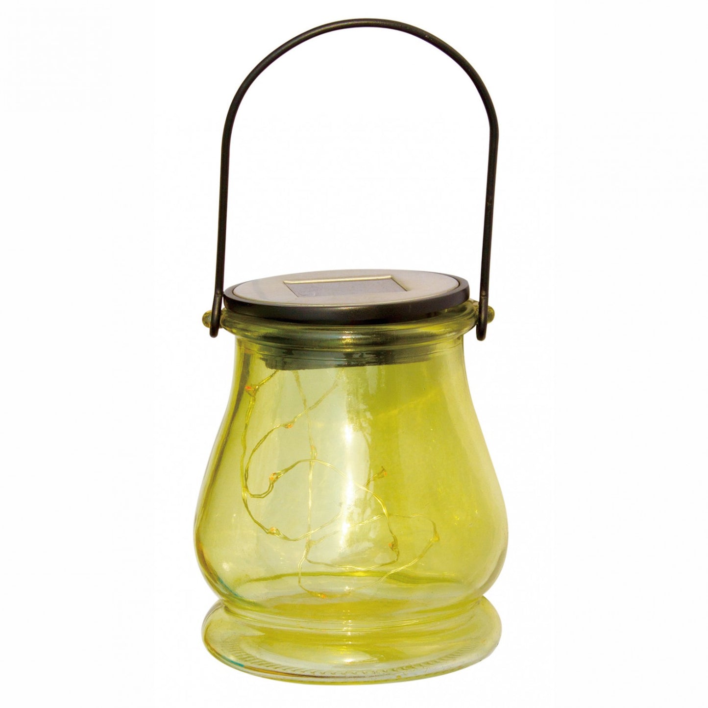 Lampa solara pentru gradina IDL, Design tip Felinar, Cu diametrul de 8 cm si inaltimea de 10.5 cm, Confectionata din sticla si otel, fiind ideala pentru exteriorul locuintei