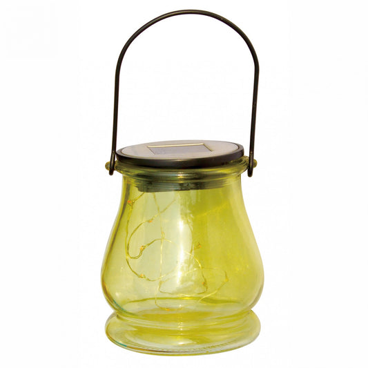 Lampa solara pentru gradina IDL, Design tip Felinar, Cu diametrul de 8 cm si inaltimea de 10.5 cm, Confectionata din sticla si otel, fiind ideala pentru exteriorul locuintei