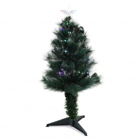 Brad Artificial Fibra Optica 90 cm idealStore, cu suport, 41 leduri, 72 de varfuri, cablu alimentare 2m, efect Flash, lumini multicolore