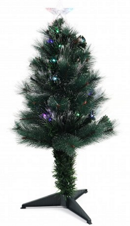 Brad Artificial Fibra Optica 90 cm idealStore, cu suport, 41 leduri, 72 de varfuri, cablu alimentare 2m, efect Flash, lumini multicolore