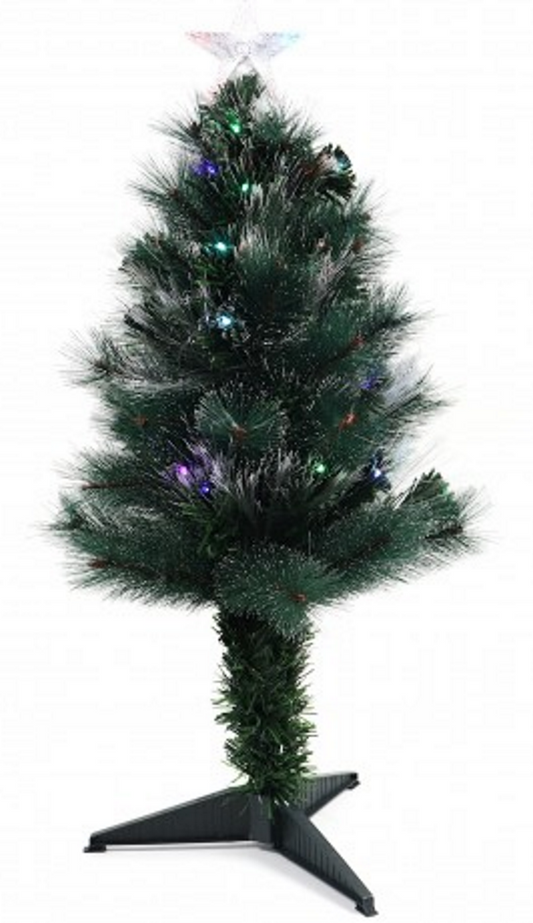 Brad Artificial Fibra Optica 90 cm idealStore, cu suport, 41 leduri, 72 de varfuri, cablu alimentare 2m, efect Flash, lumini multicolore
