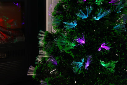 Brad Artificial cu Fibra Optica idealStore, 95 LED-uri RGB, Stea in Varf, Suport Plastic, lumini flash, 90 cm inaltime