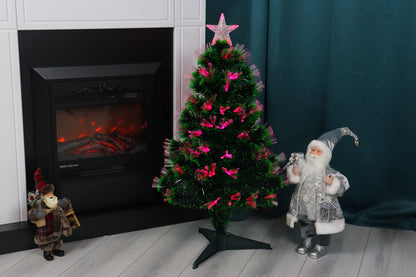 Brad Artificial cu Fibra Optica idealStore, 95 LED-uri RGB, Stea in Varf, Suport Plastic, lumini flash, 90 cm inaltime