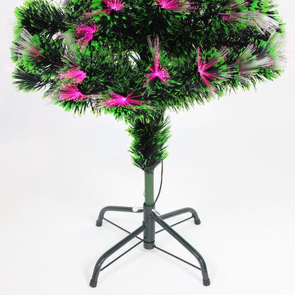 Brad Artificial cu Fibra Optica idealStore, 125 LED-uri RGB, Stea in Varf, Suport Plastic, lumini flash, 120 cm inaltime