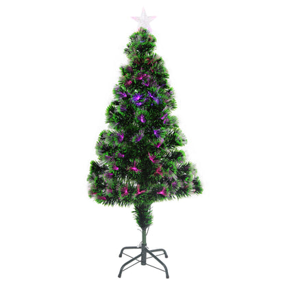 Brad Artificial cu Fibra Optica idealStore, 125 LED-uri RGB, Stea in Varf, Suport Plastic, lumini flash, 120 cm inaltime