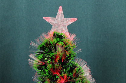 Brad Artificial cu Fibra Optica idealStore, 125 LED-uri RGB, Stea in Varf, Suport Plastic, lumini flash, 120 cm inaltime