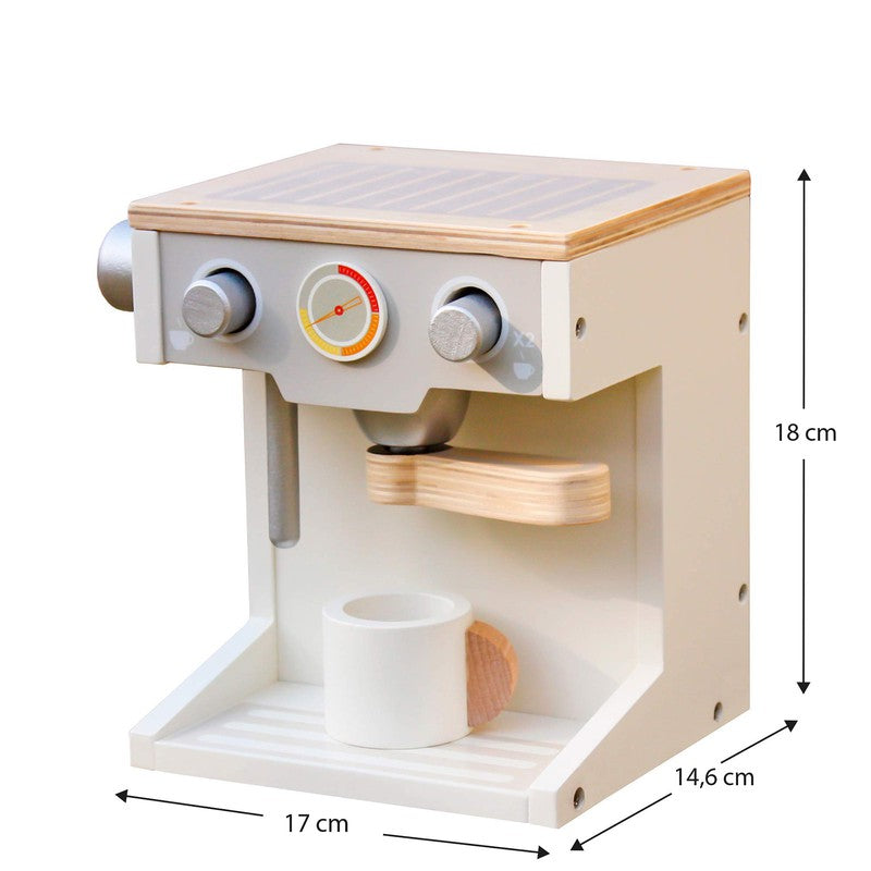 Aparat de cafea Montessori pentru Copii din Lemn Little Barista ideal STORE, Dimensiune 18 x 14.6 x 17, Include o ceasca de cafea, Promoveaza dezvoltarea cognitiva, O piesa de mobilier perfecta in bucataria micului bucatar