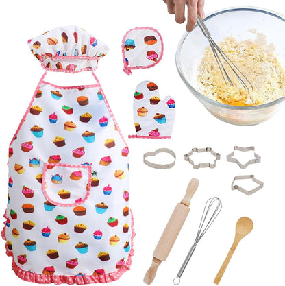 Set de Gatit Little Confectioner idealSTORE, Include un Sucitor, Spatula, Tel, Perie de Patiserie, Sort, Manusi pentru Vase Fierbinti, Disgn Clasic, Ajuta la Dezvoltarea Imaginatia si Stimuleaza Creativitatea