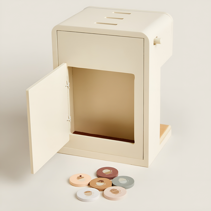 Aparat de Cafea pentru Copii din Lemn Deluxe Barista ideal STORE, Dimensiune 16 x 13 x 22, Include o ceasca de cafea, O piesa de mobilier perfecta in bucataria micului bucatar, Ajuta la dezvoltarea imaginatiei si creativitatii
