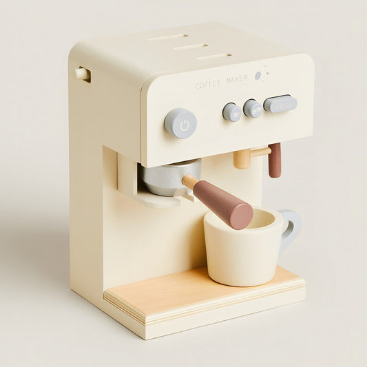 Aparat de Cafea pentru Copii din Lemn Deluxe Barista ideal STORE, Dimensiune 16 x 13 x 22, Include o ceasca de cafea, O piesa de mobilier perfecta in bucataria micului bucatar, Ajuta la dezvoltarea imaginatiei si creativitatii