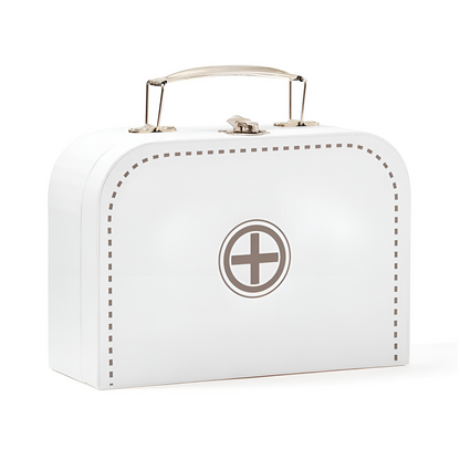 Trusa medicala pentru Copii din Lemn Deluxe idealSTORE, Include accesorii medicale si Geanta de Depozitare, Termometru, Seringa, Stetoscop, Joc creativ, Ajuta la dezvoltarea imaginatiei copilului, White Edition