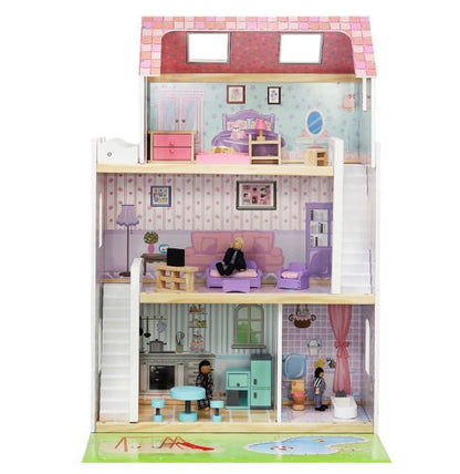 Casa de Papusi din Lemn, cu Gradina si Piscina, 3 nivele, 4 camere mobilate si utilate, cu scari interioare si culori pastelate