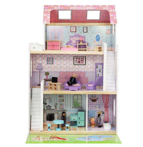 Casa de Papusi din Lemn, cu Gradina si Piscina, 3 nivele, 4 camere mobilate si utilate, cu scari interioare si culori pastelate