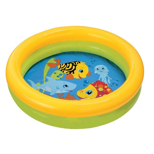 Piscina gonflabila IDL Prima Balaceala pentru copii cu 2 inele gonflabile, Dimensiune 61 x 15 cm, Capacitate 15 Litrii, Instalare Rapida, Forma Rotunda, Material Vinyl, Multicolora alaturi de kit reparatie cadou