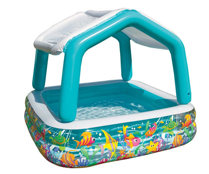 Piscina gonflabila MKT Sun and shade, pentru copii, 157 x 157 x 122 cm, 280 l, forma patrata, acoperis detasabil