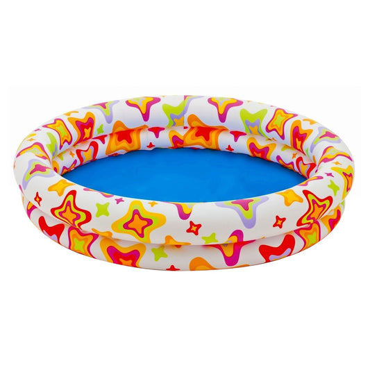 Piscina gonflabila IDL Steluta Racoritoare pentru copii cu 2 inele gonflabile, Dimensiune 122 x 25 cm, Capacitate 114 Litrii, Instalare Rapida, Forma Rotunda, Material PVC, Multicolora alaturi de kit reparatie cadou