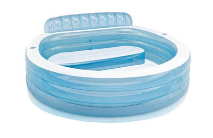 Piscina Familie Spa gonflabila IDL Summer Relax Cu Fotoliu si Suport Pahar, Dimensiune 224 x 216 x 76 cm, Capacitate 640 Litrii, Instalare Rapida, Forma Dreptunghiulara, Material PVC, Culoare Alb-Albastru alaturi de kit reparatie cadou