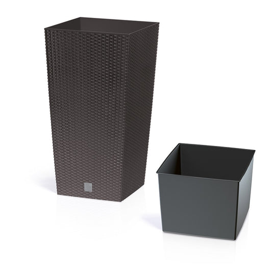 Ghiveci pentru Flori IDL, Malaessia, 20 x 20 x 37.6 cm, Realizat din polipropilena, Poate fi folosit ca suport pentru orice tip de planta, Design modern ce prezinta pe suprafata exterioara un aspect asemanator impletiturilor tip ratan, Maro